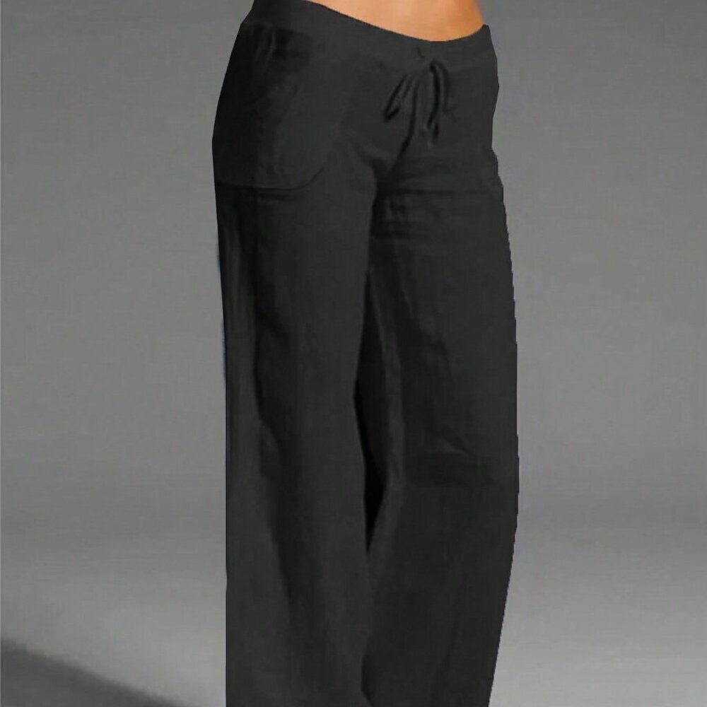 Black Casual Women's Tie-Waist Loose Fit Pants With Pockets